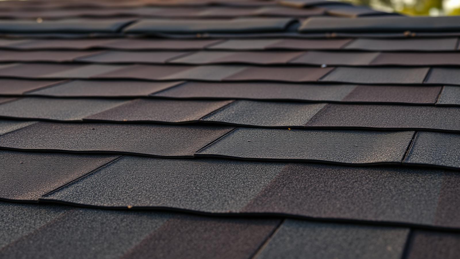 Aging asphalt shingle roof showing curling edges and granule loss
